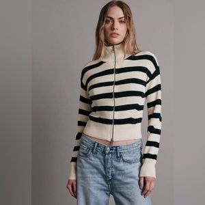 Almost Brand New Rag & Bone Amy Stripe Cotton Zip Sweater size XS
